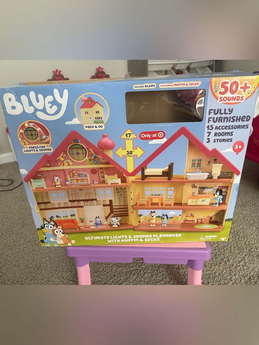 BLUEY Ultimate Lights & Sounds Playhouse Kids Toy - Pink/Purple. WITH BOX!
